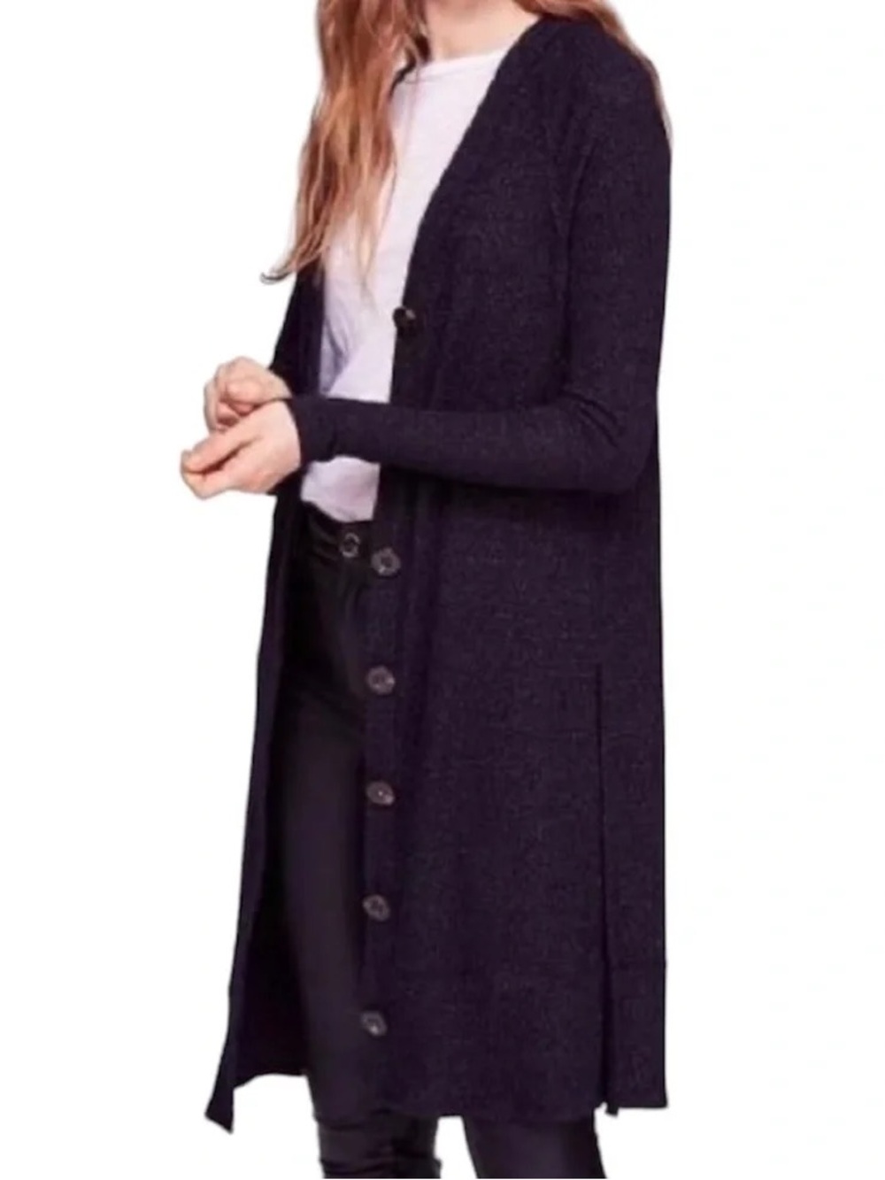 Free People We The Free - Sparkly Shimmer Navy Duster Long Cardigan, Size Small